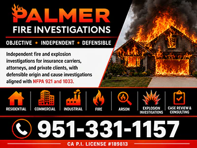 Palmer Fire Investigations LLC banner