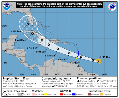 Tropical Storm Elsa on Track to Florida