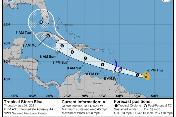 Tropical Storm Elsa on Track to Florida